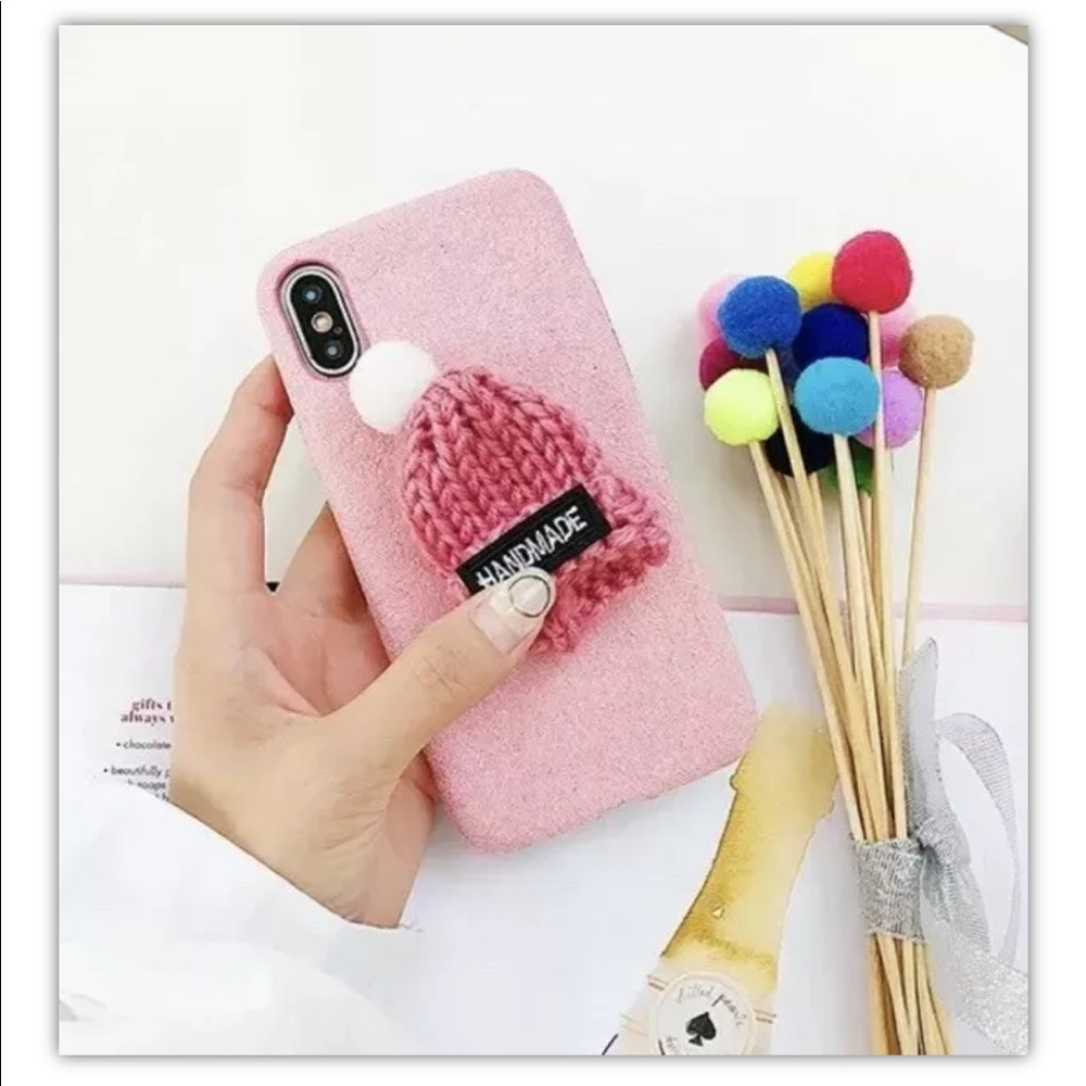 Iphone X 10 Pink Hat Handmade Winter Phone Case